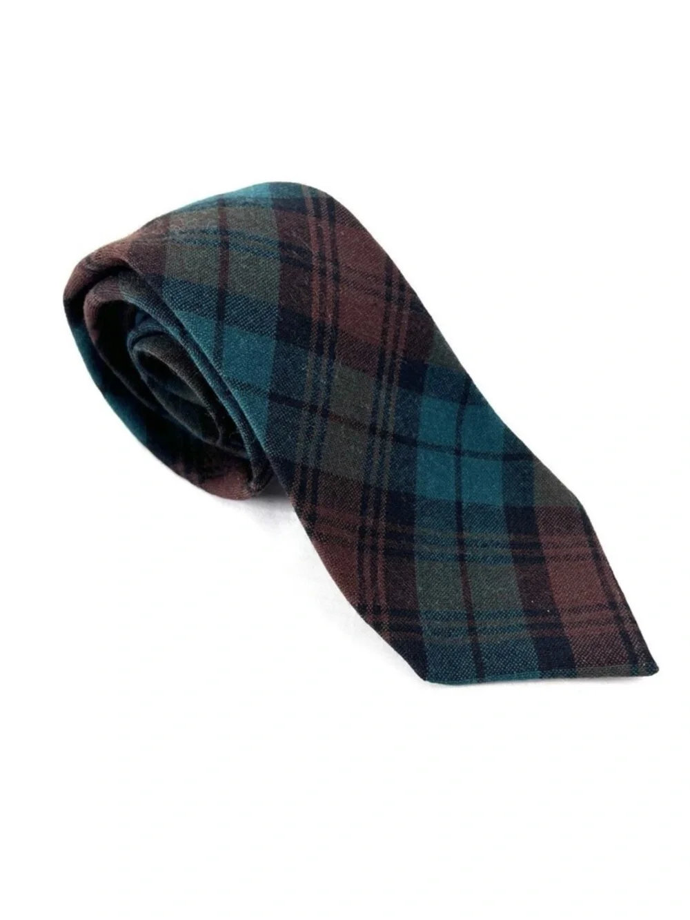 Rivetz Of Boston 100% Wool Green Brown Watch Plaid Preppy College Neck Tie Mens